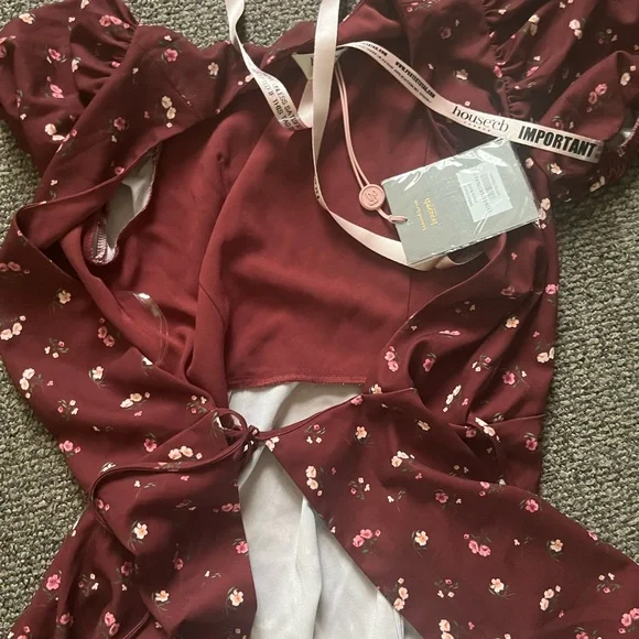 Elegant Burgundy Floral Wrap Dress